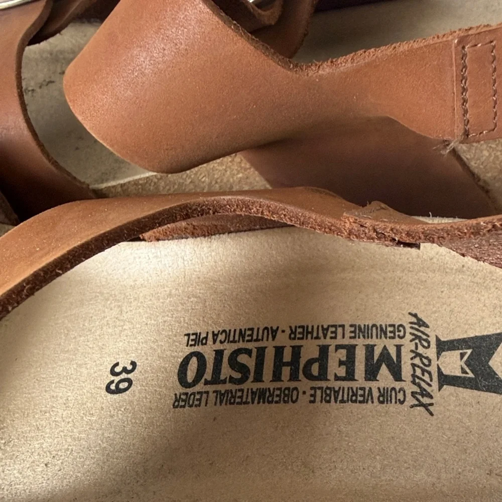 Mephisto Tan Leather Buckle Sandals - Picture 2 of 5